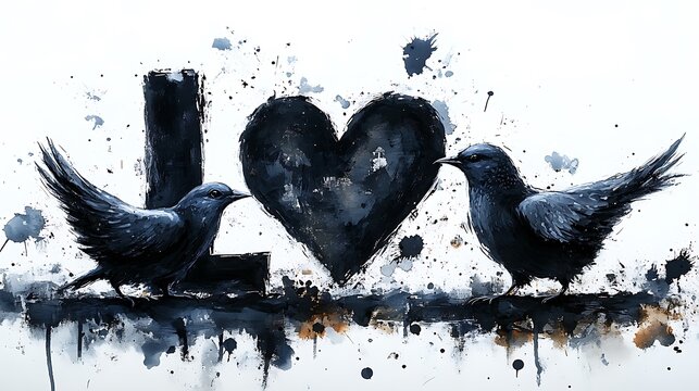 Birds heart symbolize affectionate love connection illustration