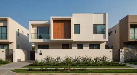 Contemporary modern facade of a luxury house, modern architecture of mexico, modern residential houses of two floors. guadalajara, jalisco, mexico, june 24, 2024. infonavit property in prime location