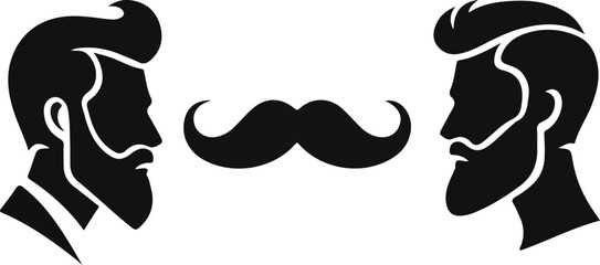 Black color vector set of man face or head with modern hairstyle