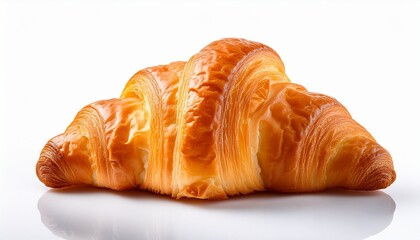 fresh golden brown flaky croissant with layered texture and buttery crust on white background ideal for breakfast or bakery imagery