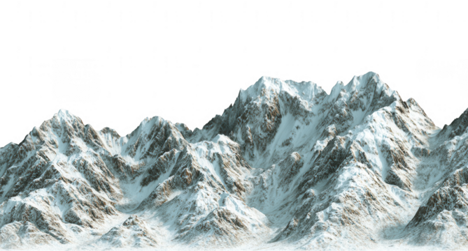 a snow-covered mountain range, isolated on a white background, png, transparent - Powered by Adobe