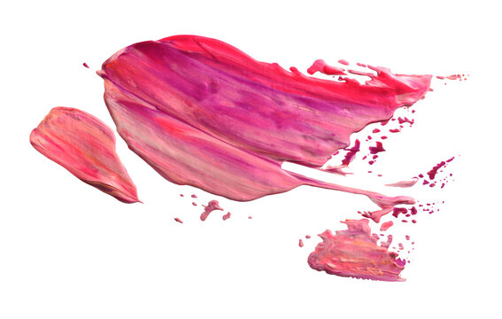 Art Oil, Acrylic smear painting blot shape element. Abstract cream relief texture neon rainbow pink brush stroke stain isolated on white background.