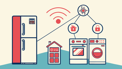 Smart home automation system connecting appliances for energy efficiency and modern living, a scalable vector graphic showcasing innovative technology