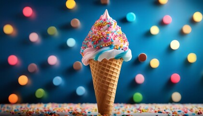 a delicious ice cream cone topped with colorful sprinkles placed on a clean white background evoking a sense of summer joy and sweetness