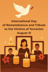 International Day of Remembrance and Tribute to the Victims of Terrorism – Peaceful Candle and Bird Illustration
