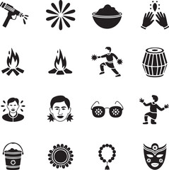 Obraz premium Folk Festival and Celebration Icons: Fire, Dance, Music, and Fun Symbols