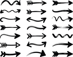 Collection of hand drawn arrow shapes in black ink on white background