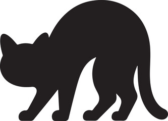 Black cat silhouette crouching with arched back animal domestic