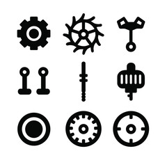 Clock Components Icons. Solid, filled icon set of Clock components close-up: pinion gear, escape wheel, pallet fork, dial feet,