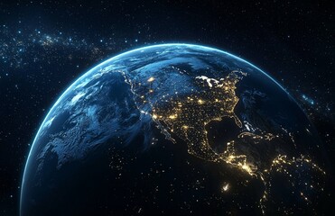 Obraz premium Earth at Night North America from Space, Planet, Citylights