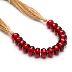 Obraz premium red glass beads and string laid out for jewelry making on a solid white background, crafting resource image