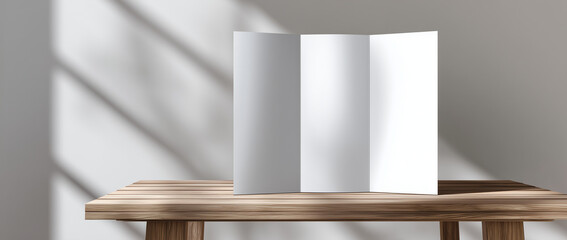 Trifold brochure mockup on white table
