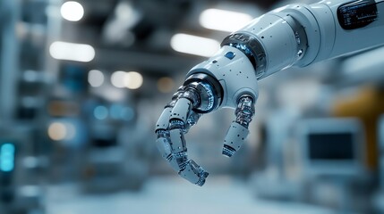 Robotic arm making ok sign in factory setting