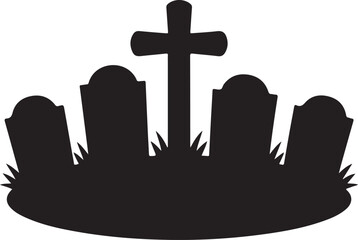 Cemetery scene with gravestones and cross tombstone graveyard