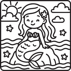 Fantasy Cozy Retreat – Bold Line Art Coloring Page with Magical Elements