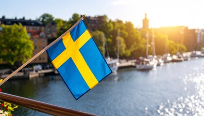 Flag of Sweden 🇸🇪 in the foreground with the background 