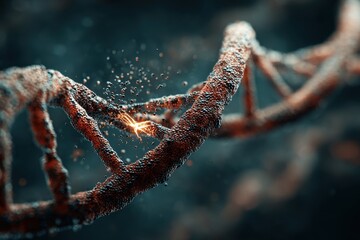 Depiction of a Dna strand being targeted with a needle in a laboratory for gene editing purposes or genetic engineering research