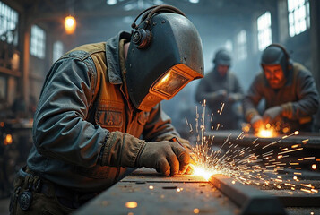Heavy Industry Welding Operation with Sparks Flying
