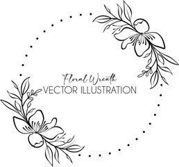 Floral circular frame. Beautiful round border with flowers for design of wedding invitations and card.