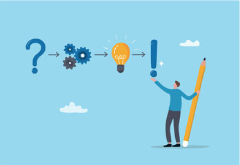Creative thinking for solution or result, solving problem or question and answer, method or analysis for solution and success, resolution process concept, businessman solving problem with solution