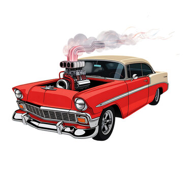 Classic red hot rod with exposed engine and chrome details royalty free image premium quality