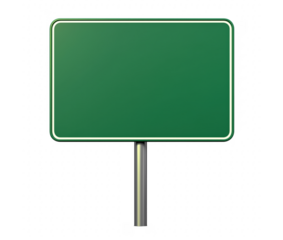 Blank green road sign with empty space for text or information and guidance transparent background