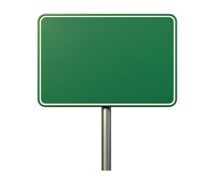 Blank green road sign with empty space for text or information and guidance transparent background