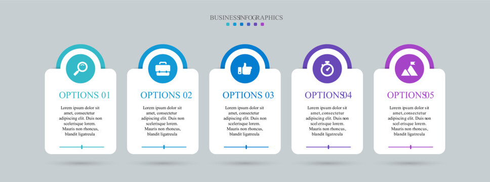 Progress bar featuring 5 arrow-shaped elements, symbolizing the five stages of business strategy and progression. Clean timeline infographic design template. Vector for mobile presentation.