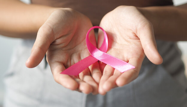 Pink breast cancer awareness ribbon. October Breast cancer awareness month. Healthcare and medicine concept. 