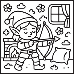 Fantasy Cozy Retreat – Bold Line Art Coloring Page with Magical Elements