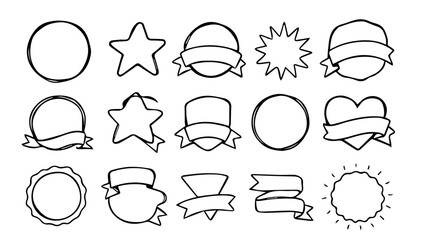 Fototapeta premium Set of 30 Hand-Drawn Doodle Badge Shapes in Black Vector Outline Style, Editable Formats: AI, EPS, JPG, PNG, Ideal for Both Digital and Print Use 