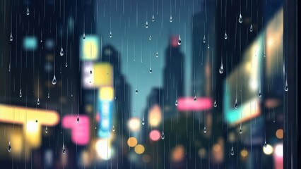 Fototapeta premium Rainy night city view through window