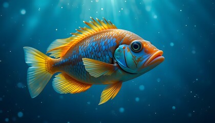 Fototapeta premium Close-up of a colorful sea fish suspended in clear blue water