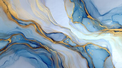 abstract blue gold fluid art