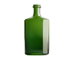 Elegant empty green glass bottle isolated against a transparent background for product mockups