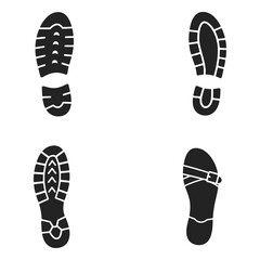Footprint Set Shoe Prints and Sandal Prints in Black Silhouette Style