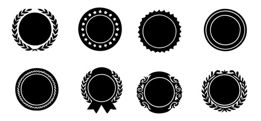 Premium Quality Black Vector Set of 3,5 Decorative Circular Stamp-Style Badges, Editable Formats: AI, EPS, JPG, PNG, Ideal for Both Digital and Print Use

