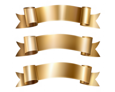 Elegant golden ribbon banners design on a transparent background for luxury branding and presentation
