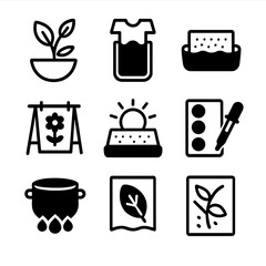 Eco-friendly Dye Icons. Solid, filled icon set of eco-friendly dyeing techniques: natural plant dye, indigo vat, fabric soaking,