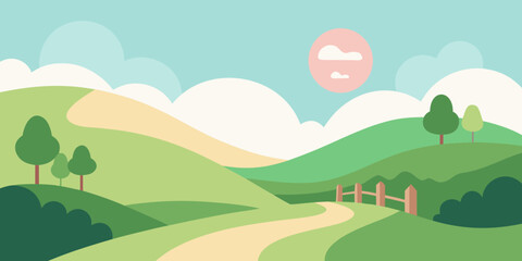 Fototapeta premium Mountain landscape with a blue sky and green hills