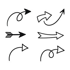 Hand Drawn Arrows Set Doodle Style Vector Illustration on White Background