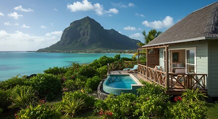 Stunning charming accommodation overlooking le morne brabant and the stunning ocean, mauritius, indian ocean architecture with scenic surroundings