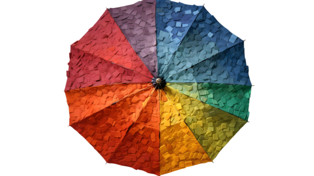 Colorful umbrella rain protection fashion accessory vibrant rainbow design on transparent background