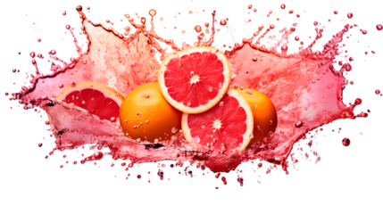 Fresh grapefruit juice splash healthy citrus fruit drink vitamin c antioxidant on transparent background