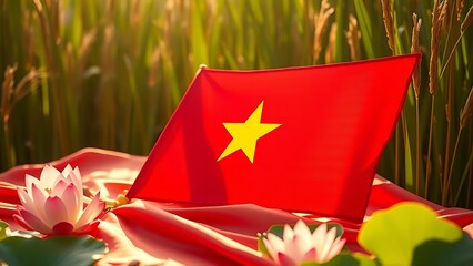 Crisp white chocolate fondue pot with swirling red berry sauce and Swiss cross confetti.