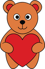 Obraz premium cartoon teddy bear holding a heart on transparent background