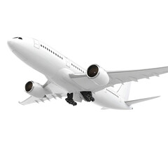 Obraz premium White airplane in flight isolated on a transparent background
