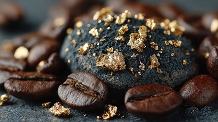 Obraz premium A Gourmet Coffee Truffle Adorned with Gold Leaf