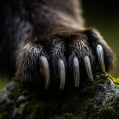 Close-Up of Bear Paw with Sharp Claws Clinging to Rocky Surface
