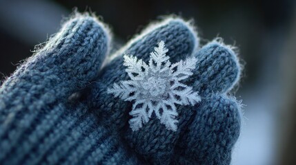 Snowflake held in woolen gloves